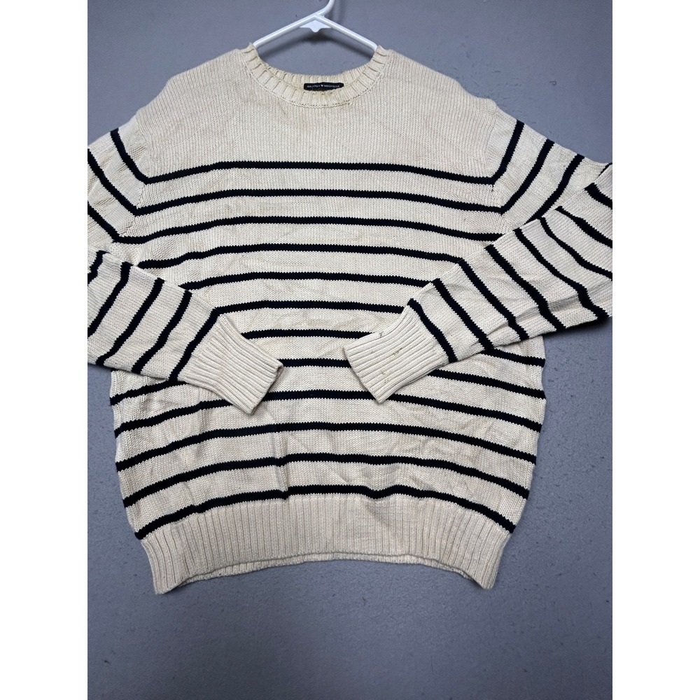 Brandy Melville Brianna Sweater 100% Cotton Striped Cream Navy One Size Womens
